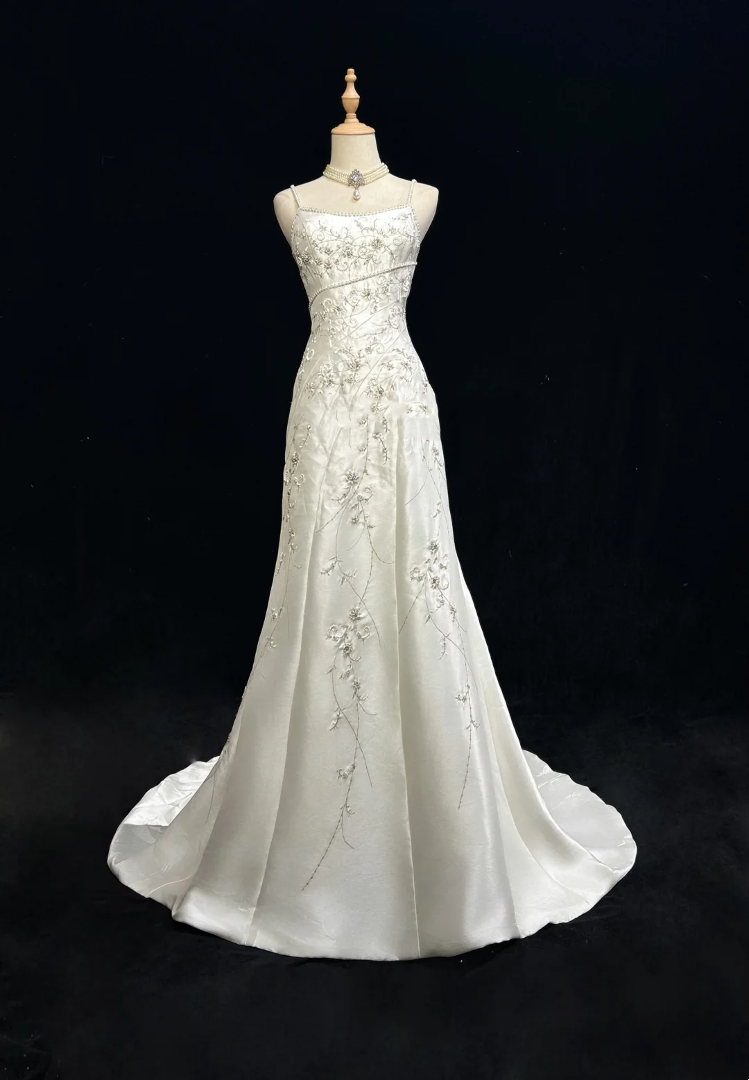 Vestidos de novia vintage de satén blanco, largos, corte A, tirantes finos, años 40 y 50, elegantes, DH664