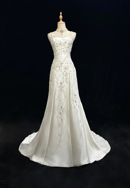 Vestidos de novia vintage de satén blanco, largos, corte A, tirantes finos, años 40 y 50, elegantes, DH664