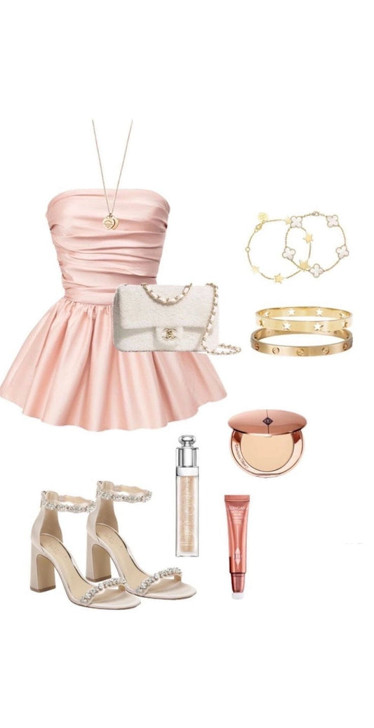 Vestido corto de satén rosa, corte A, sin tirantes, para fiesta de 8.º grado, semiformal, para escuela secundaria, cóctel, DH1665
