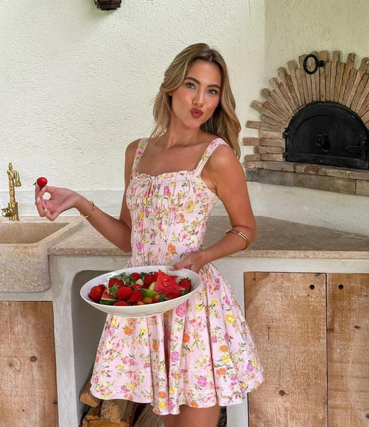 Vestidos de fiesta cortos, de satén, con tirantes finos y estampado floral, para octavo grado, de graduación, semi formales, para escuela secundaria, cóctel, DH1666