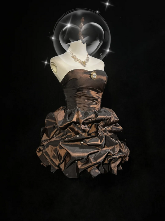 Vestido de fiesta vintage de tafetán marrón con escote corazón, sin mangas, minivestido formal corto para octavo grado, vestido de verano para escuela secundaria, trajes de fiesta DH666