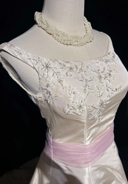 Vestido de novia vintage de los años 60, vestido de baile con hombros descubiertos, color marfil, largo, para verano y otoño, elegante, DH668