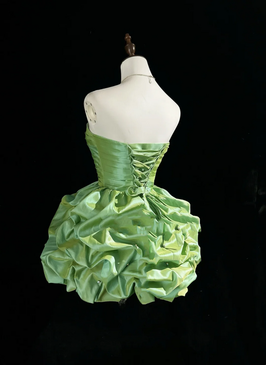 Vestido de fiesta vintage de tafetán verde con escote corazón, sin mangas, minivestido formal corto para octavo grado, vestido de verano para escuela secundaria, trajes de fiesta DH669