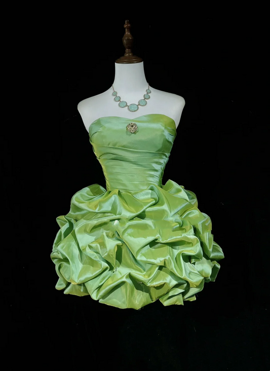 Vestido de fiesta vintage de tafetán verde con escote corazón, sin mangas, minivestido formal corto para octavo grado, vestido de verano para escuela secundaria, trajes de fiesta DH669
