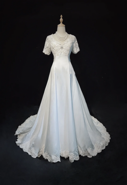 Vestido de novia vintage de los años 60, vestido de baile con escote en V y mangas cortas, color marfil, largo, para verano y otoño, elegante, DH670