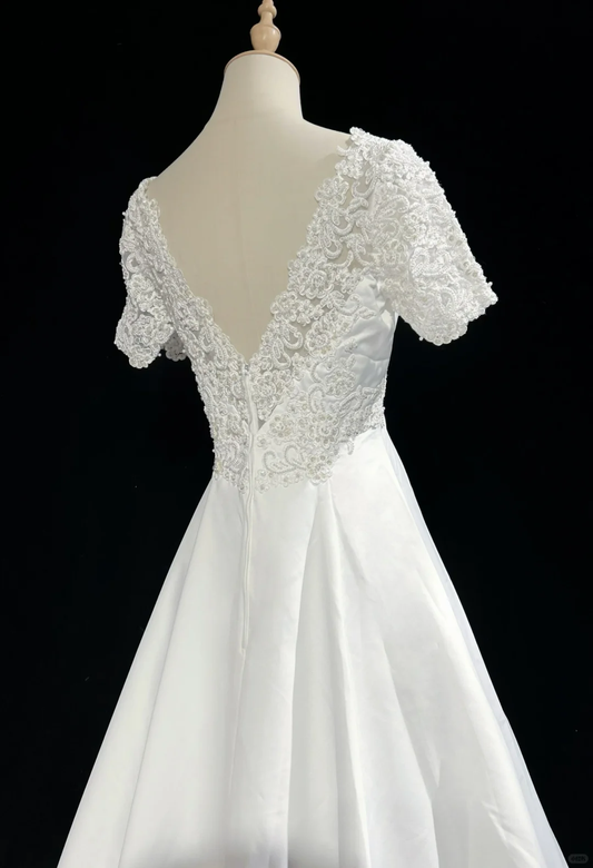 Vestido de novia vintage de los años 60, vestido de baile con escote en V y mangas cortas, color marfil, largo, para verano y otoño, elegante, DH670