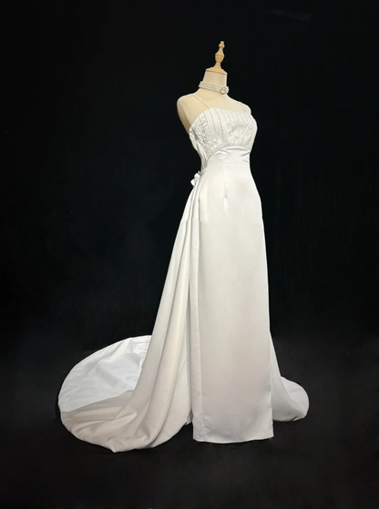 Vestido de novia vintage de los años 60, corte tubo, tirantes finos, satén blanco, largo, para verano y otoño, elegante, DH671