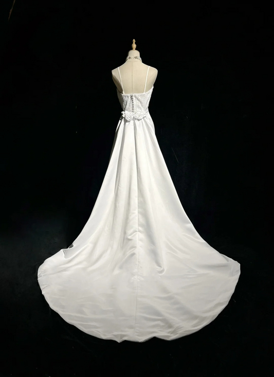 Vestido de novia vintage de los años 60, corte tubo, tirantes finos, satén blanco, largo, para verano y otoño, elegante, DH671
