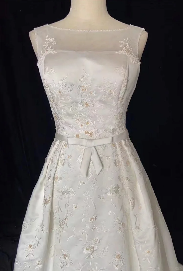 Vestidos de novia vintage de satén blanco, corte en A, largos, años 40 y 50, elegantes, DH674