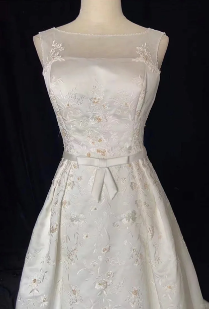 Vestidos de novia vintage de satén blanco, corte en A, largos, años 40 y 50, elegantes, DH674