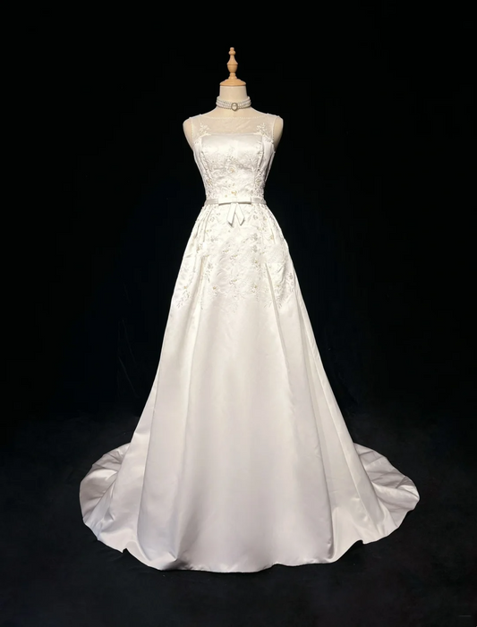 Vestidos de novia vintage de satén blanco, corte en A, largos, años 40 y 50, elegantes, DH674