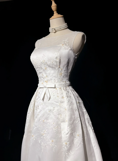 Vestidos de novia vintage de satén blanco, corte en A, largos, años 40 y 50, elegantes, DH674