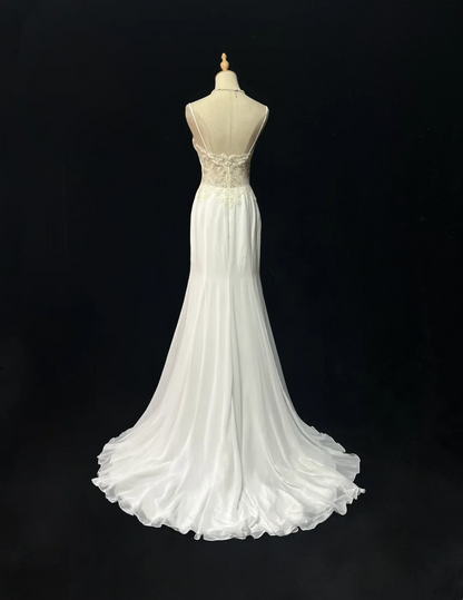 Vestidos de novia elegantes de estilo sirena vintage con tirantes finos y apliques de gasa blanca, años 40 y 50, DH676
