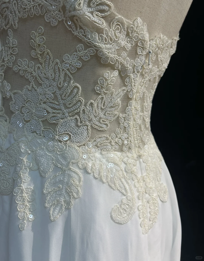 Vestidos de novia elegantes de estilo sirena vintage con tirantes finos y apliques de gasa blanca, años 40 y 50, DH676
