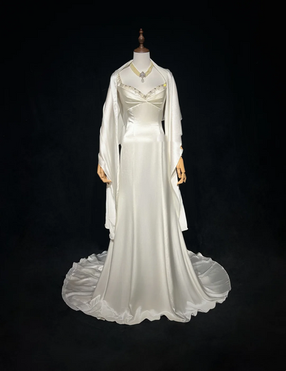 Vestidos de novia vintage de sirena con tirantes finos, satén blanco y cuentas, largos, años 40 y 50, elegantes vestidos de novia DH677