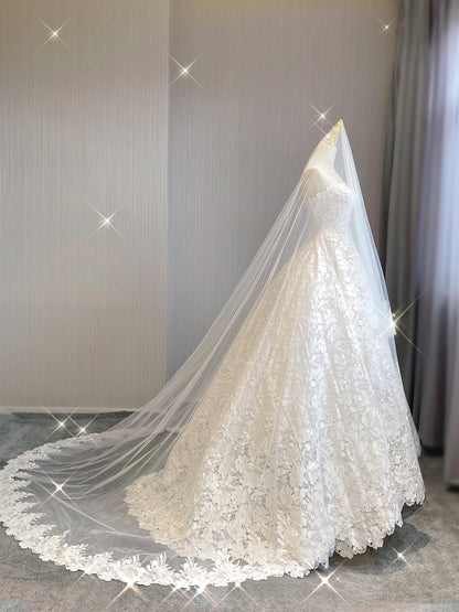 Extravagante vestido de novia largo sin tirantes de encaje blanco, elegante DH680