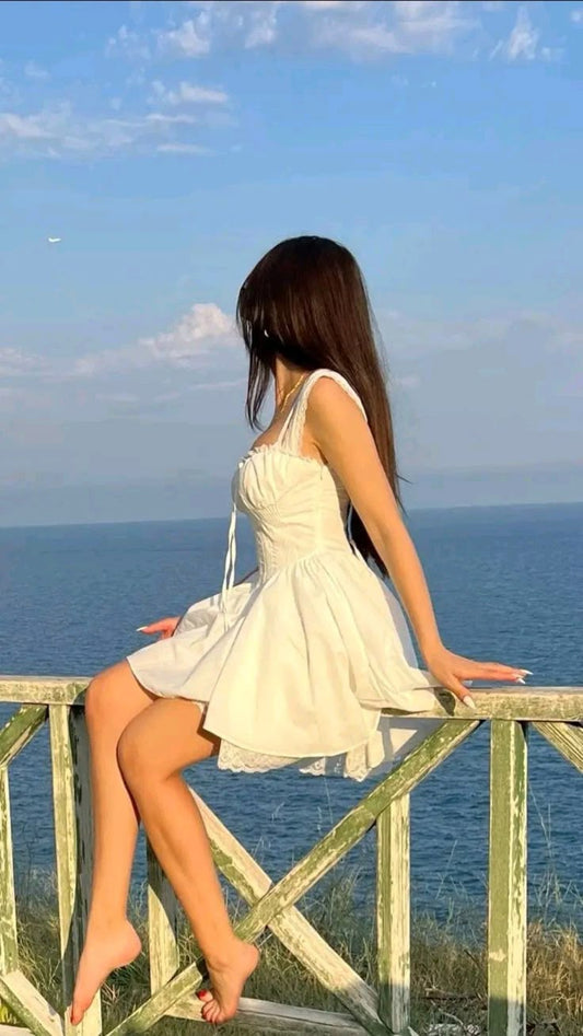 Vestidos cortos de fiesta de verano para octavo grado, con tirantes finos, de encaje blanco, estilo Hoco, DH694