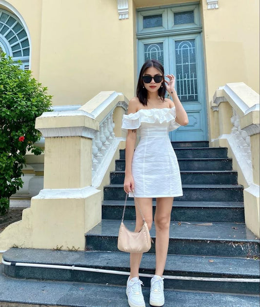 Vestido corto blanco con hombros descubiertos para fiesta de 8.º grado, estilo Hoco, para verano, DH697