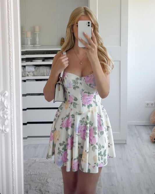 Cute A Line Spaghetti Straps Floral Mini Short Formal 8th Grade Homecoming Dresses Summer Middle School Hoco Dress Homecoming Outfits DH715