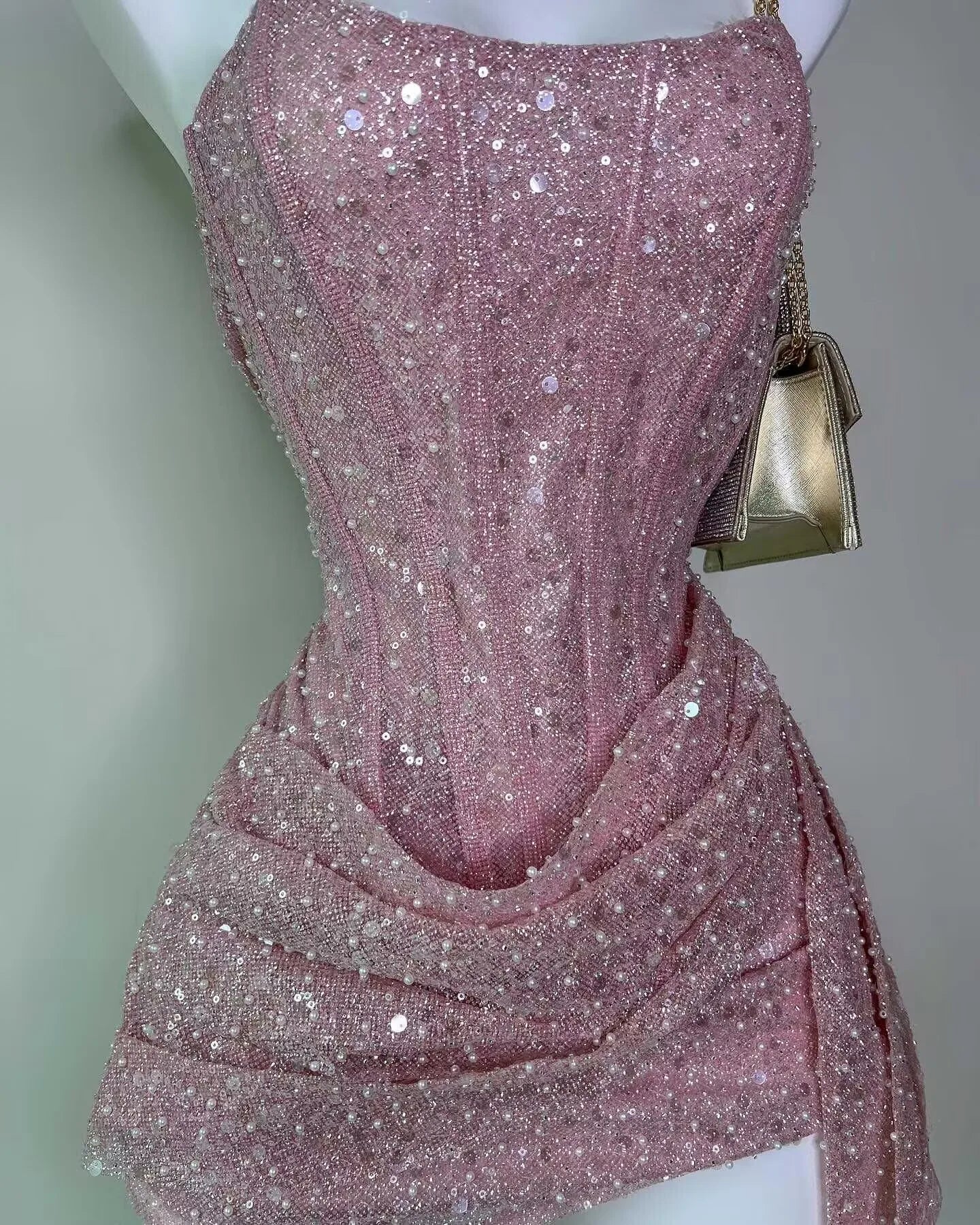 Lindo vestido corto de fiesta de graduación, sin tirantes, con lentejuelas rosas, para octavo grado, de verano, para escuela secundaria, DH716