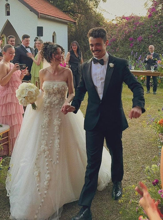 Vestido de novia princesa, vestido de baile, sin tirantes, de tul blanco, largo, elegante, DH722