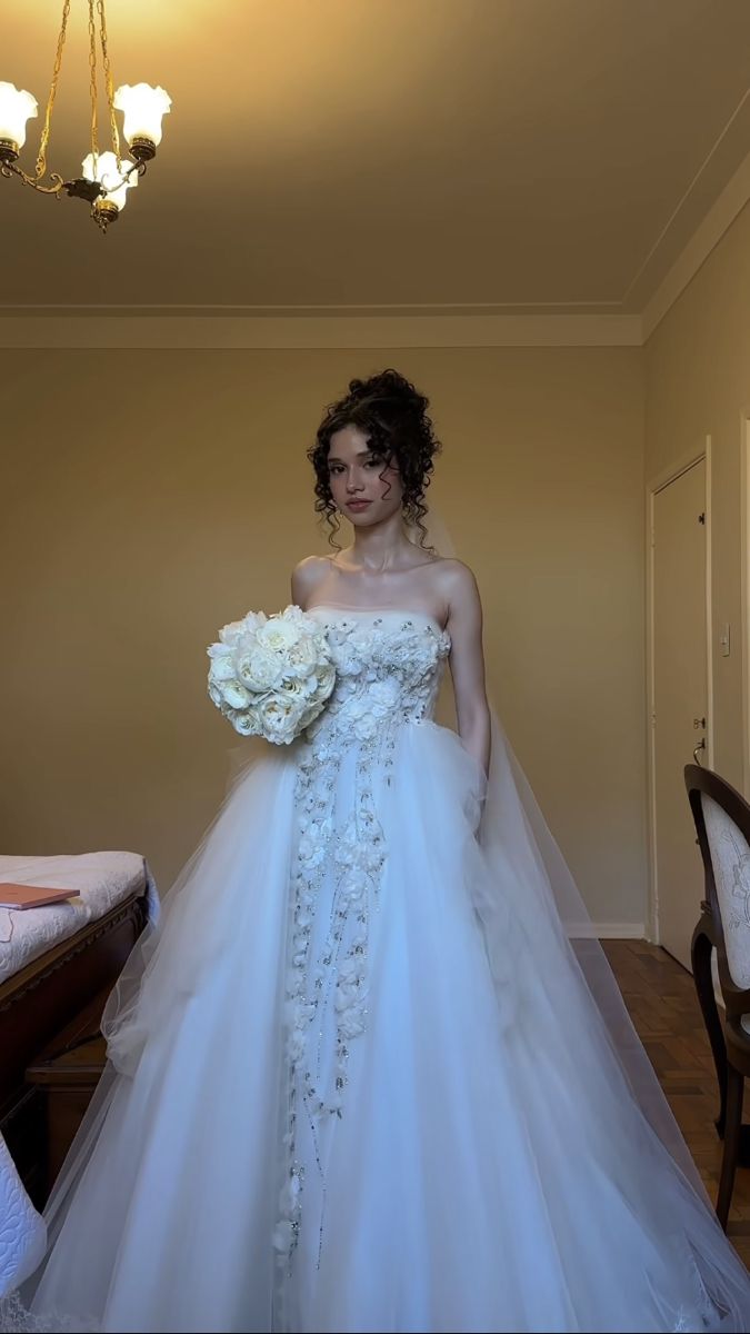 Vestido de novia princesa, vestido de baile, sin tirantes, de tul blanco, largo, elegante, DH722