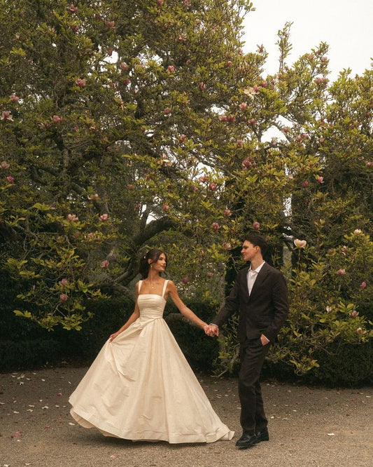 Vestido de novia único, vestido de fiesta, escote cuadrado, satén, largo, elegante, DH723