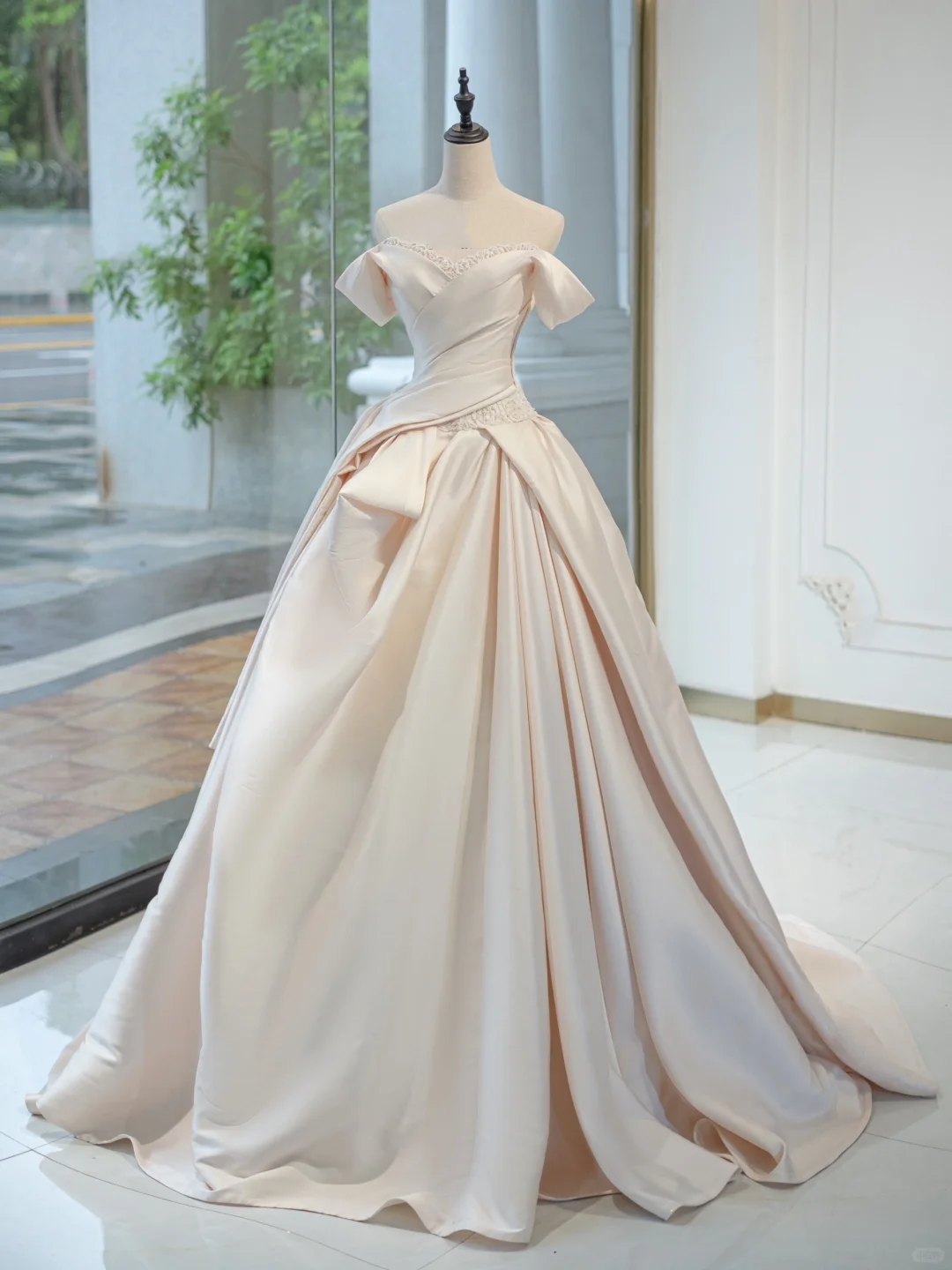 Vestido de novia atemporal, vestido de fiesta con hombros descubiertos, satén largo, rosa claro, elegante, DH731