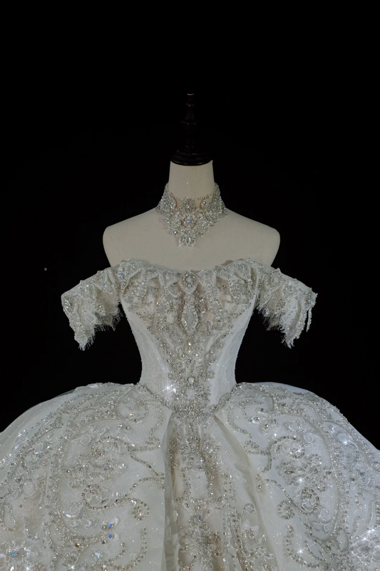 Vestido de novia atemporal, vestido de fiesta con hombros descubiertos y lentejuelas, vestidos de novia largos, elegantes vestidos de novia DH735