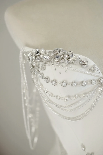 Vestido de novia único, corte A, escote corazón, satén blanco, largo, con cuentas plateadas, elegante, DH738