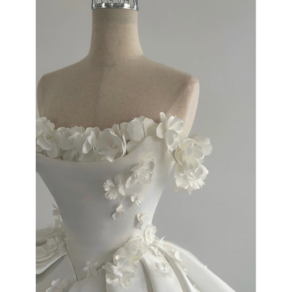 Vestido de novia de ensueño, vestido de fiesta con hombros descubiertos, satén blanco, vestidos de novia DH737