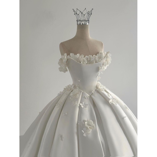 Vestido de novia de ensueño, vestido de fiesta con hombros descubiertos, satén blanco, vestidos de novia DH737