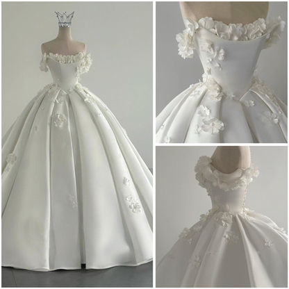 Vestido de novia de ensueño, vestido de fiesta con hombros descubiertos, satén blanco, vestidos de novia DH737