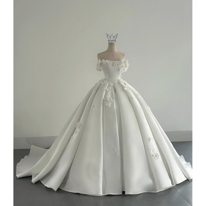 Vestido de novia de ensueño, vestido de fiesta con hombros descubiertos, satén blanco, vestidos de novia DH737