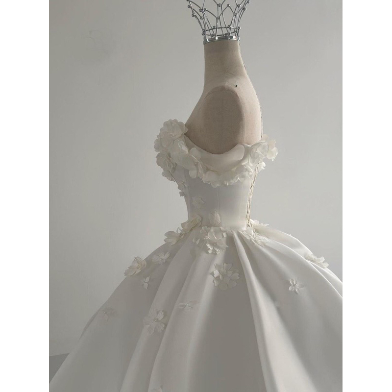 Vestido de novia de ensueño, vestido de fiesta con hombros descubiertos, satén blanco, vestidos de novia DH737