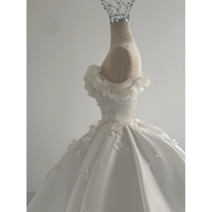 Vestido de novia de ensueño, vestido de fiesta con hombros descubiertos, satén blanco, vestidos de novia DH737
