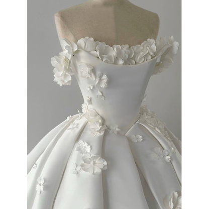 Vestido de novia de ensueño, vestido de fiesta con hombros descubiertos, satén blanco, vestidos de novia DH737