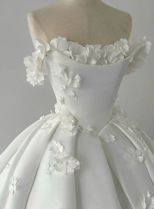 Vestido de novia de ensueño, vestido de fiesta con hombros descubiertos, satén blanco, vestidos de novia DH737