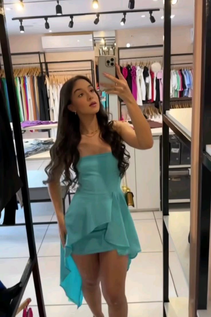 Lindo vestido de fiesta azul Tiffany, corto, sin tirantes, sin mangas, estilo mini, formal, para octavo grado, vestido de verano para escuela secundaria, atuendos para fiesta de bienvenida, vestido para 25 años DH754