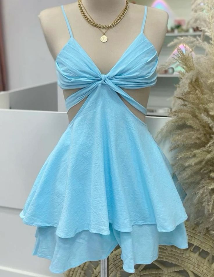 Lindo vestido de fiesta azul Tiffany con tirantes finos, sin mangas, minivestido corto formal para octavo grado, vestido de verano para escuela secundaria, atuendos para fiesta de bienvenida, vestido para 25 cumpleaños DH755