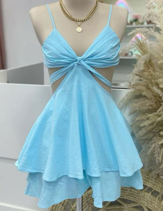 Lindo vestido de fiesta azul Tiffany con tirantes finos, sin mangas, minivestido corto formal para octavo grado, vestido de verano para escuela secundaria, atuendos para fiesta de bienvenida, vestido para 25 cumpleaños DH755