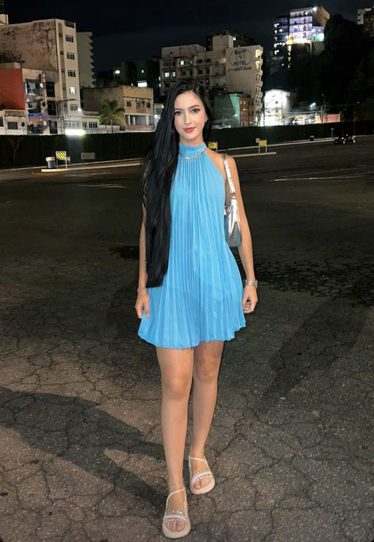 Lindo vestido de fiesta azul Tiffany de corte A, cuello alto, sin mangas, minivestido formal corto para octavo grado, vestido de verano para escuela secundaria, atuendos para fiesta de bienvenida, vestido de cumpleaños número 25 DH756