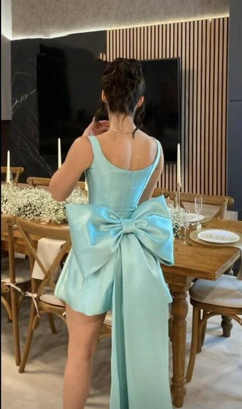 Vestido corto azul Tiffany sin mangas, estilo formal, para octavo grado, de verano, para escuela secundaria, para el regreso a casa, para 25 años, DH758