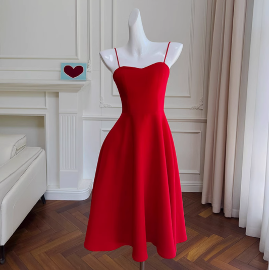 Vestidos cortos elegantes de Hoco, corte A, tirantes finos, rojos, para el regreso a casa de octavo grado, trajes de verano para la escuela secundaria DH75