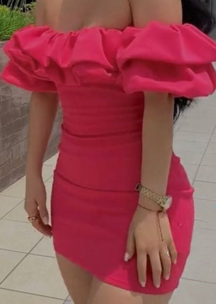 Vestido corto de satén rosa con hombros descubiertos para fiesta de 8.º grado, vestido de verano para escuela secundaria, atuendos para fiesta de bienvenida, vestido para 25 cumpleaños DH769