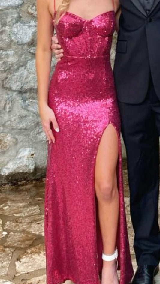Elegante vestido de fiesta con tirantes finos y lentejuelas rosas, ideal para cumpleaños número 20 y 18, DH775