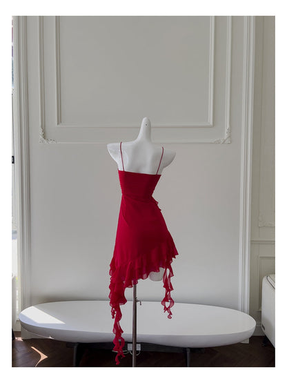 Vestidos cortos elegantes de Hoco, corte A, tirantes finos, rojos, para el regreso a casa de octavo grado, trajes de verano para la escuela secundaria DH77