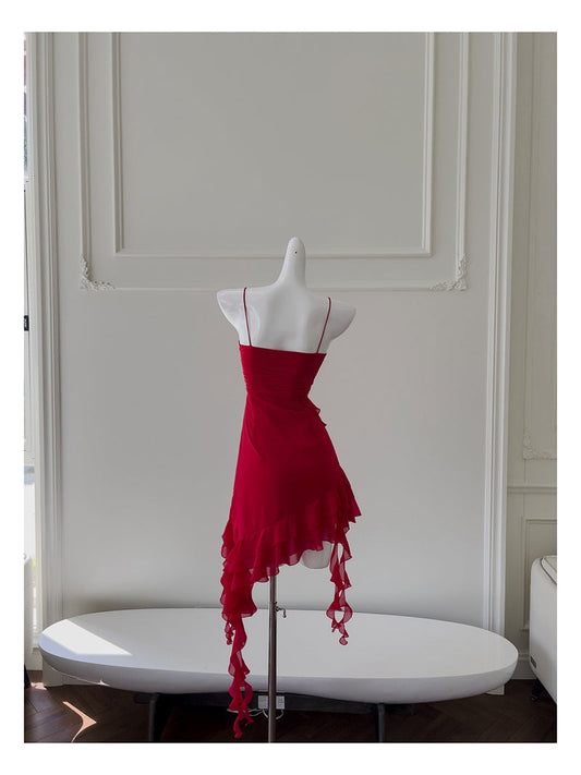 Vestidos cortos elegantes de Hoco, corte A, tirantes finos, rojos, para el regreso a casa de octavo grado, trajes de verano para la escuela secundaria DH77