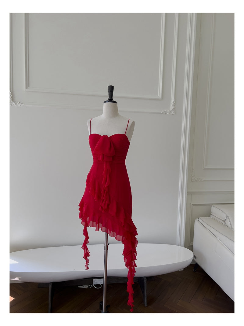 Vestidos cortos elegantes de Hoco, corte A, tirantes finos, rojos, para el regreso a casa de octavo grado, trajes de verano para la escuela secundaria DH77