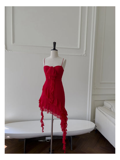 Vestidos cortos elegantes de Hoco, corte A, tirantes finos, rojos, para el regreso a casa de octavo grado, trajes de verano para la escuela secundaria DH77